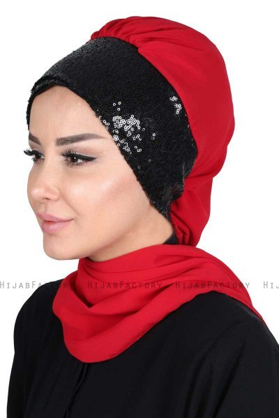 Olga - Rød & Sort Praktisk Hijab