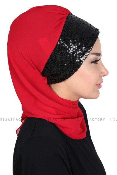 Olga - Rød & Sort Praktisk Hijab