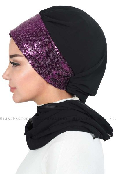 Olga - Sort & Fuchsia Praktisk Hijab