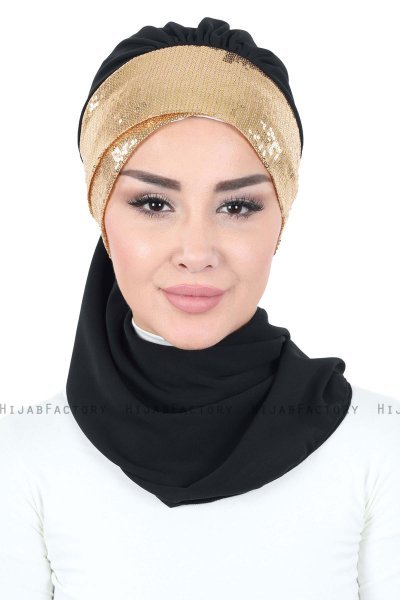Olga - Sort & Gold Praktisk Hijab