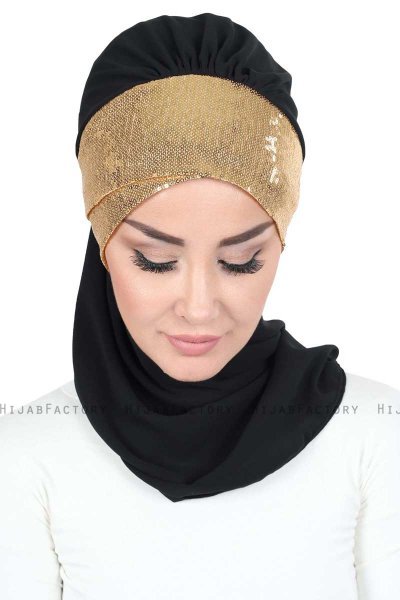 Olga - Sort & Gold Praktisk Hijab