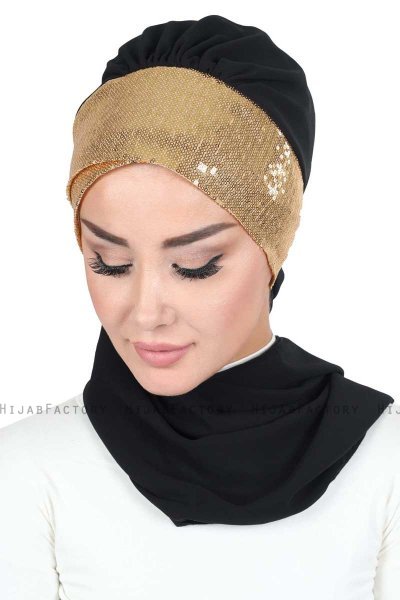 Olga - Sort & Gold Praktisk Hijab