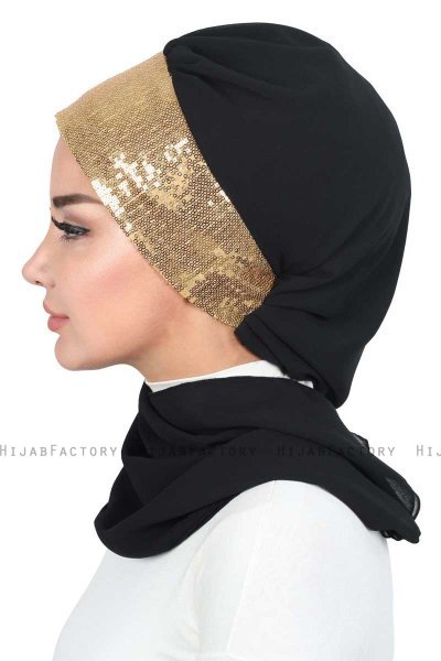 Olga - Sort & Gold Praktisk Hijab