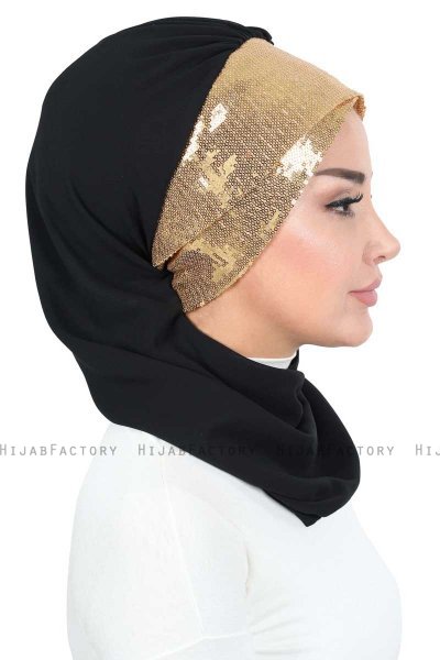 Olga - Sort & Gold Praktisk Hijab