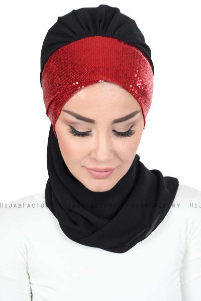 Olga - Sort & Rød Praktisk Hijab