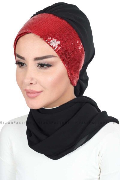 Olga - Sort & Rød Praktisk Hijab