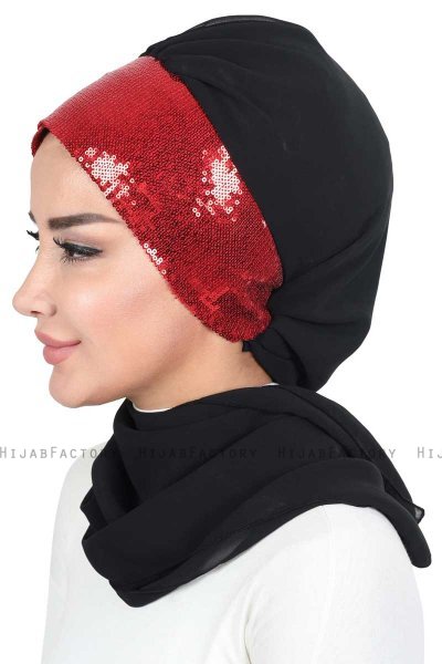 Olga - Sort & Rød Praktisk Hijab