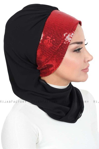 Olga - Sort & Rød Praktisk Hijab