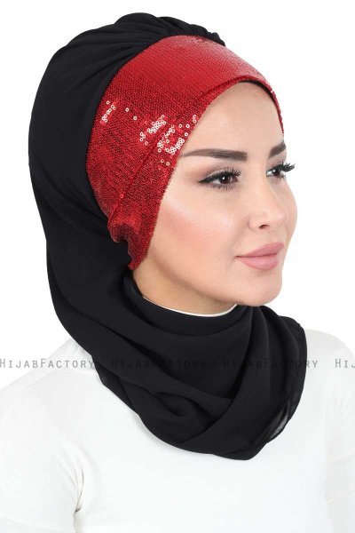 Olga - Sort & Rød Praktisk Hijab