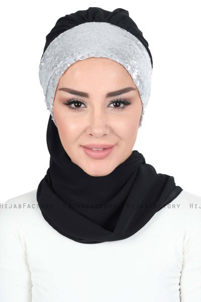 Olga - Sort & Sølv Praktisk Hijab