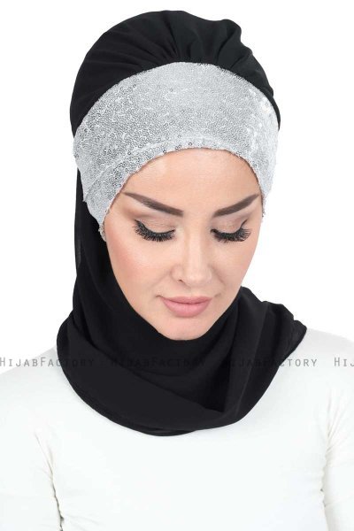 Olga - Sort & Sølv Praktisk Hijab