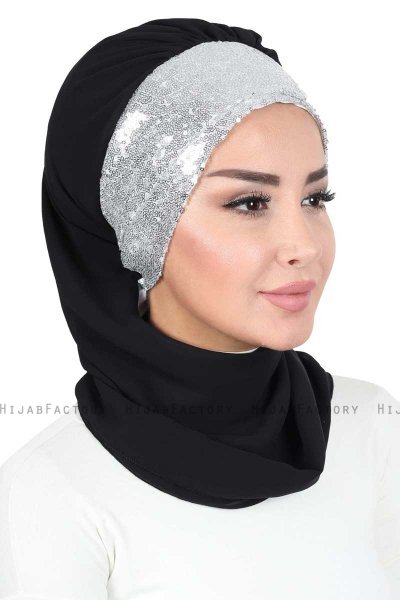 Olga - Sort & Sølv Praktisk Hijab