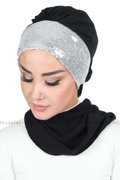 Olga - Sort & Sølv Praktisk Hijab