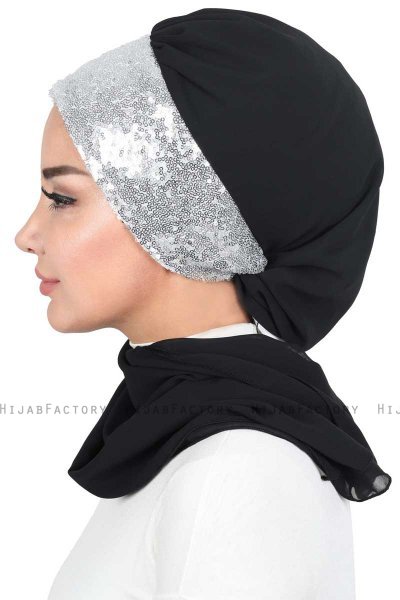Olga - Sort & Sølv Praktisk Hijab