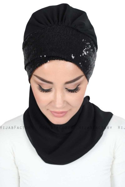 Olga - Sort & Sort Praktisk Hijab