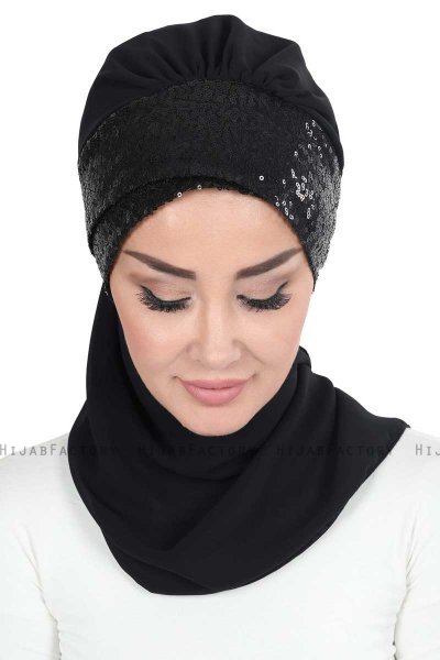Olga - Sort & Sort Praktisk Hijab