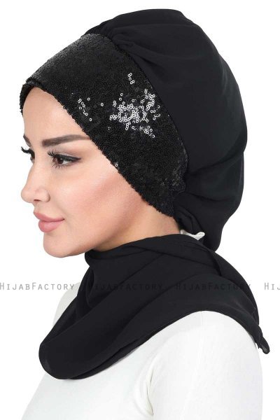 Olga - Sort & Sort Praktisk Hijab