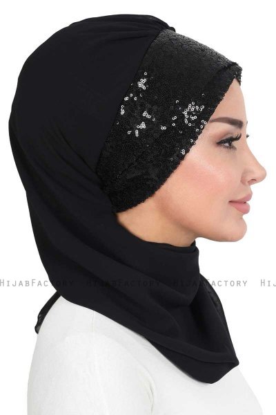 Olga - Sort & Sort Praktisk Hijab