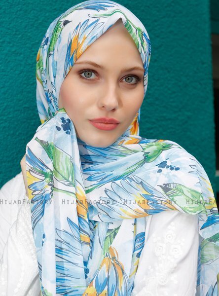 Pariza - Blå Blad Mønstrede Hijab