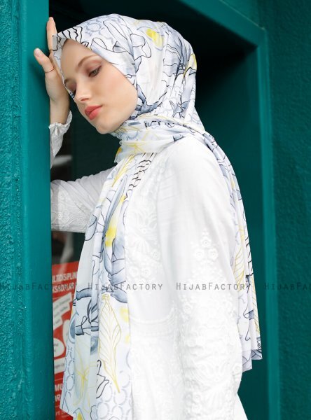 Pariza - Grå Blad Mønstrede Hijab