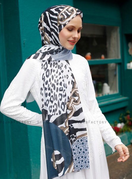 Pariza - Marine Blå Mønstrede Hijab