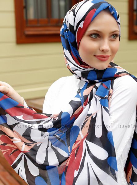 Pariza - Hvid Mønstrede Hijab