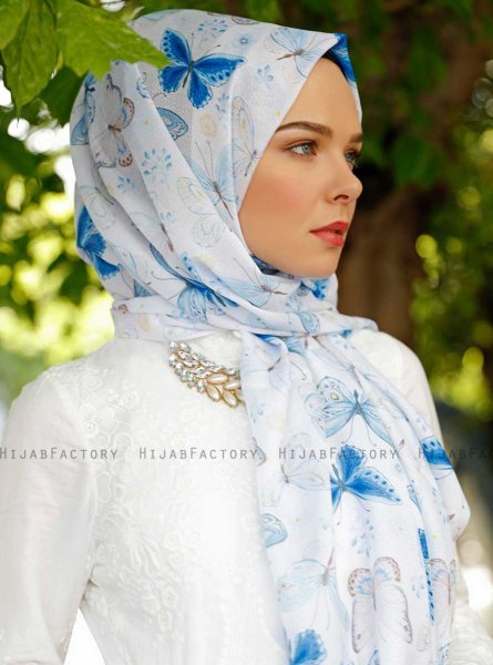 Parwin - Blå Mønstrede Hijab - Sal Evi