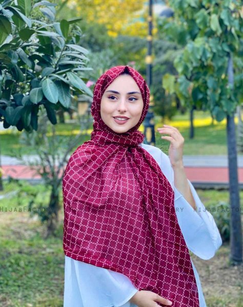 Qiana - Bordeaux Mønstred Bomuld Hijab