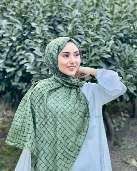 Qiana - Khaki Mønstred Bomuld Hijab