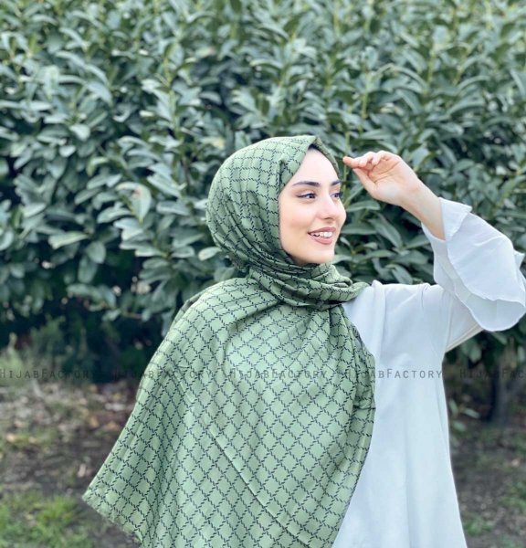 Qiana - Khaki Mønstred Bomuld Hijab