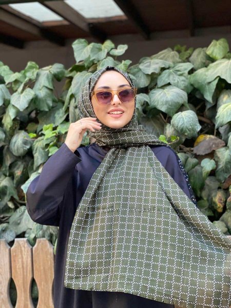 Qiana - Mørkegrøn Mønstred Bomuld Hijab
