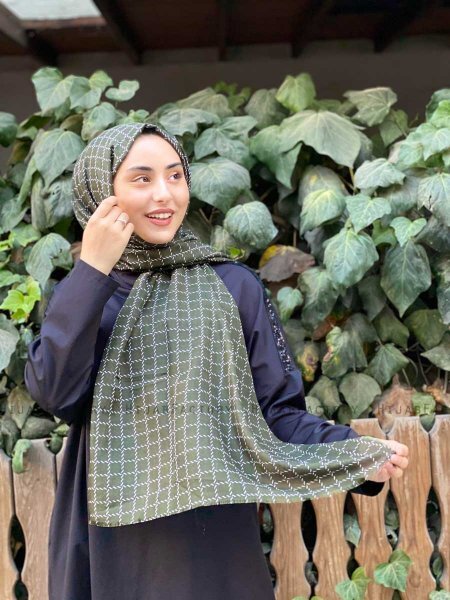 Qiana - Mørkegrøn Mønstred Bomuld Hijab