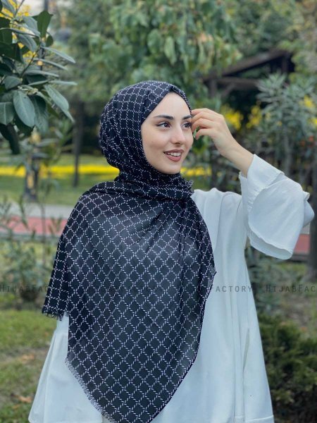 Qiana - Sort Mønstred Bomuld Hijab