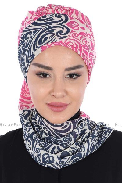 Regina - Marine Blå & Fuchsia Chiffon Instant Turban