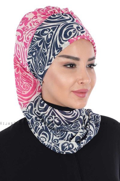 Regina - Marine Blå & Fuchsia Chiffon Instant Turban