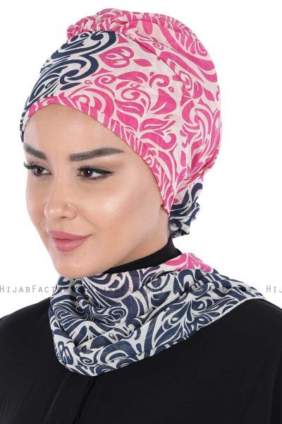 Regina - Marine Blå & Fuchsia Chiffon Instant Turban