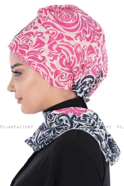 Regina - Marine Blå & Fuchsia Chiffon Instant Turban