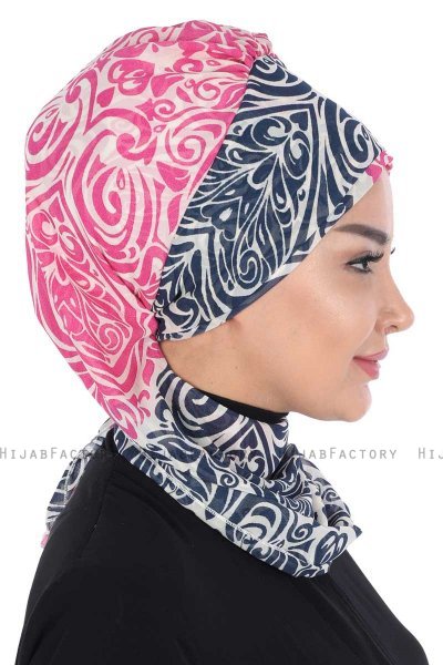 Regina - Marine Blå & Fuchsia Chiffon Instant Turban