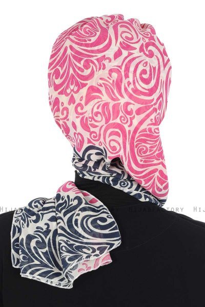 Regina - Marine Blå & Fuchsia Chiffon Instant Turban
