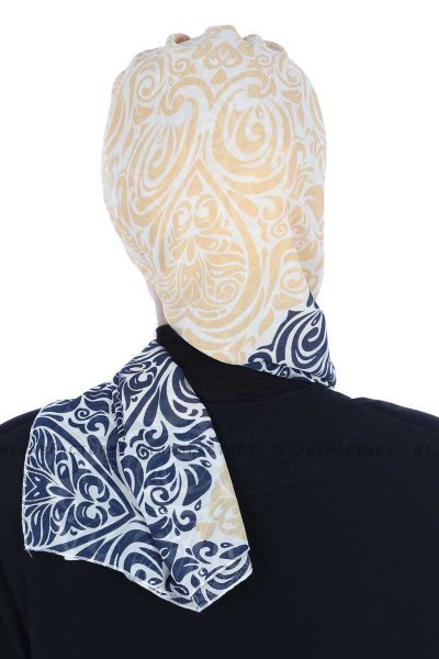 Regina - Marine Blå & Gul Chiffon Instant Turban