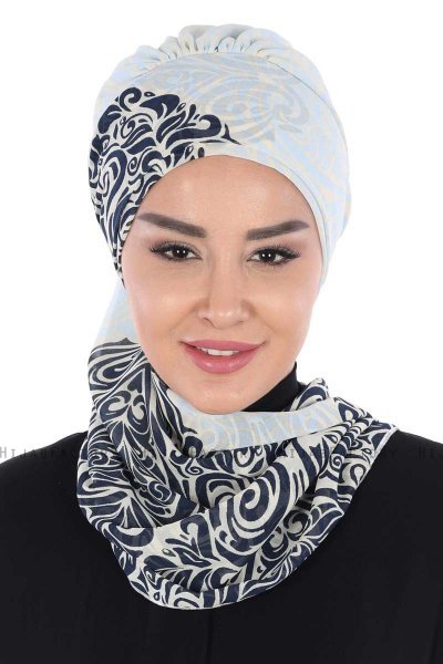 Regina - Marine Blå & Lyseblå Chiffon Instant Turban