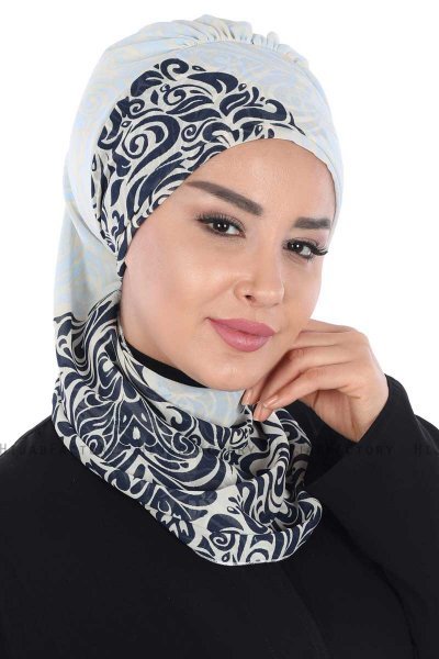 Regina - Marine Blå & Lyseblå Chiffon Instant Turban