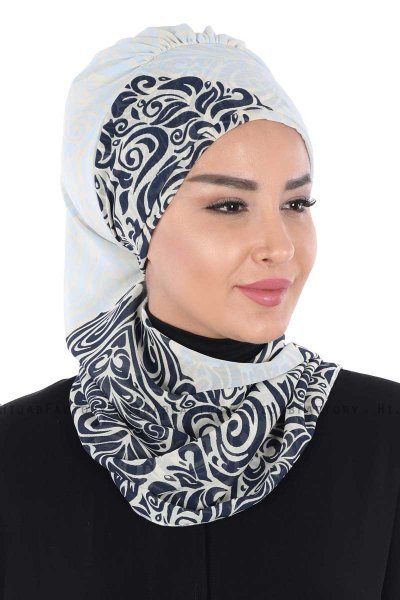 Regina - Marine Blå & Lyseblå Chiffon Instant Turban