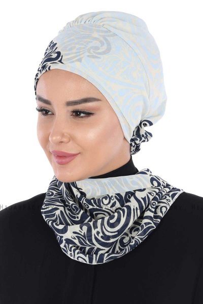 Regina - Marine Blå & Lyseblå Chiffon Instant Turban