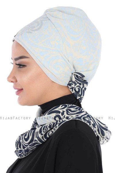 Regina - Marine Blå & Lyseblå Chiffon Instant Turban