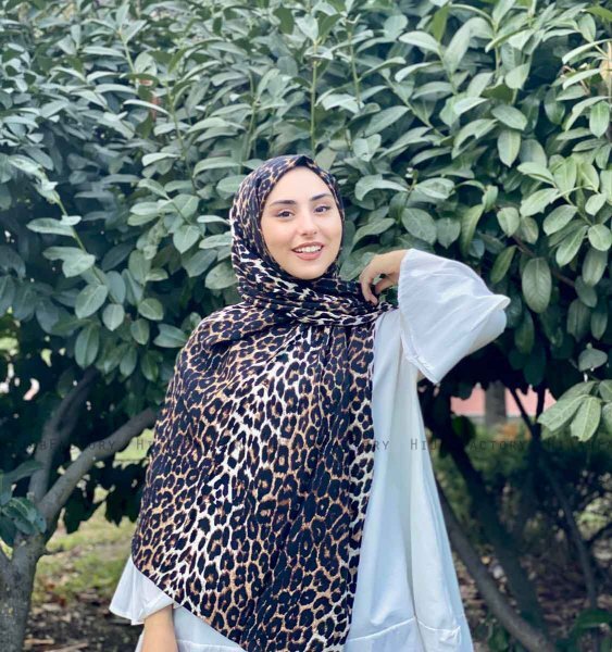 Shahnaz - Sort Leopard Mønstred Bomuld Hijab