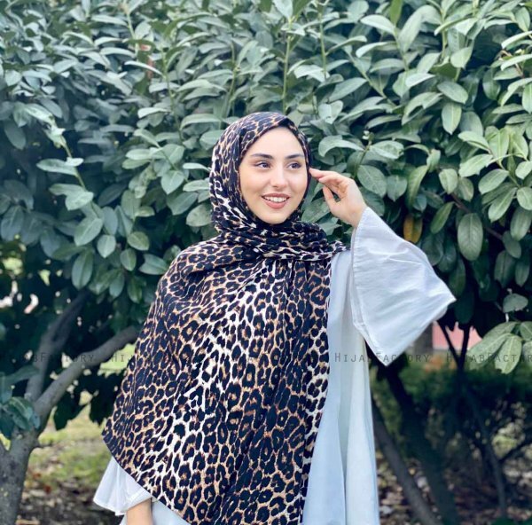 Shahnaz - Sort Leopard Mønstred Bomuld Hijab