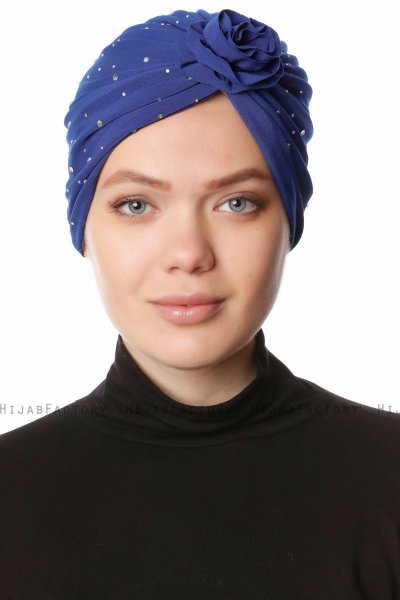 Shereen - Blå Crepe Chiffon Turban - Sehr-i Sal