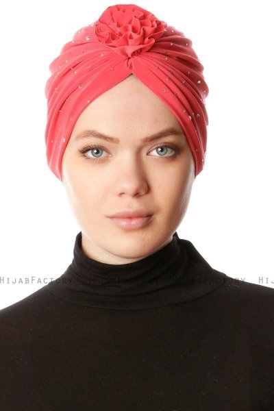 Shereen - Hindbærrød Crepe Chiffon Turban - Sehr-i Sal