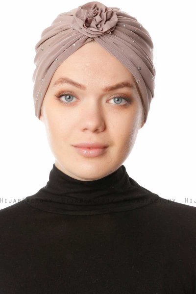 Shereen - Lys Taupe Crepe Chiffon Turban - Sehr-i Sal